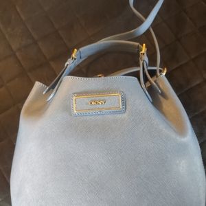 DKNY blue saffron leather bucket tote
